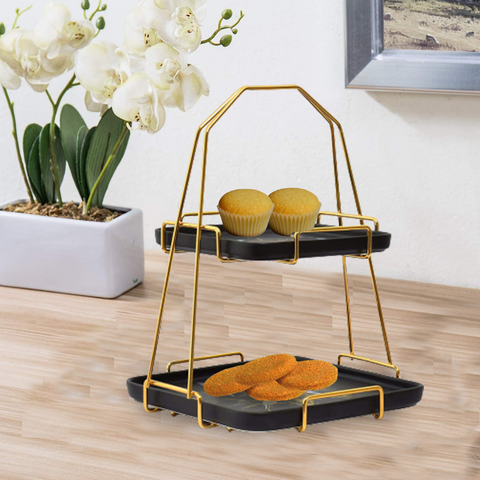 Birdy 2 Tier Black Ceramic Dessert Tray