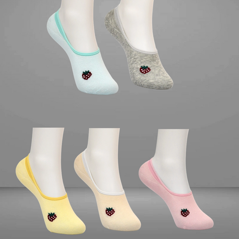 5 Packs Berry Design Premium Cotton No Show Ankle Socks