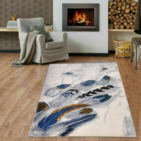 Blue Feather Thick And Cozy Floor Rug