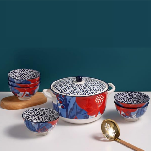 8Pcs Tropical Ceramic Soup Set