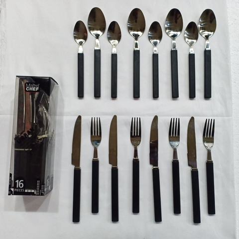 16Pcs Silver And Black Cutlery Set