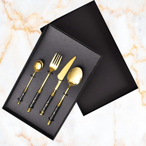 4Pcs Gold And Black Cutlery Set