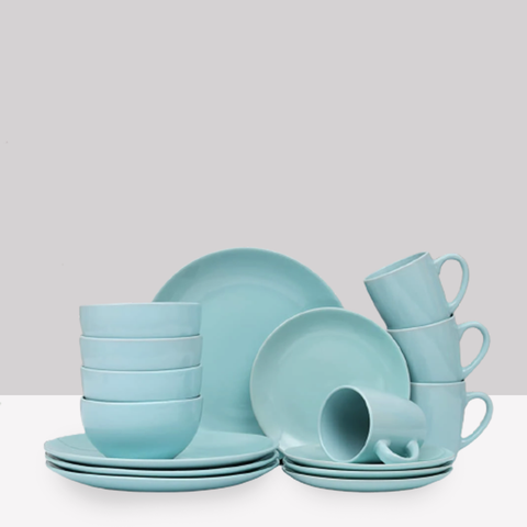 16Pcs Solid Blue Breakfast Serving Set