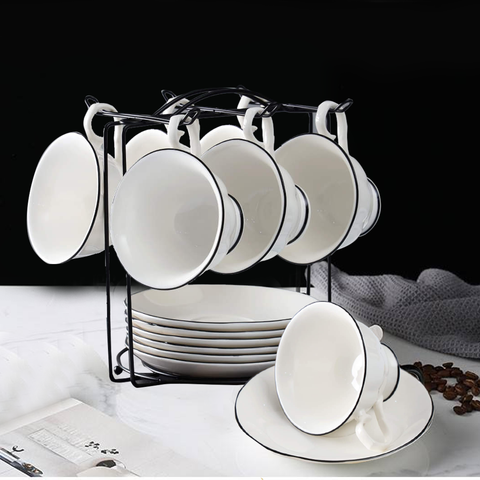 13Pcs Raven Black Border Porcelain Cup Set