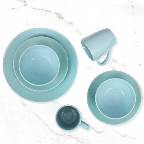 16Pcs Solid Blue Breakfast Serving Set