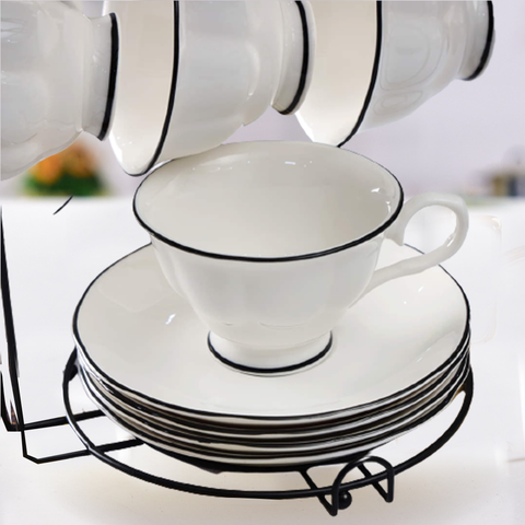 13Pcs Raven Black Border Porcelain Cup Set