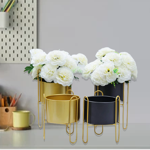 Gold Planter Flower Paired Pot With Stand