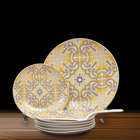 8Pcs Yellow Floral Ceramic Cake Set