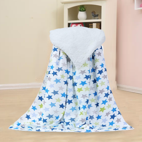 Multi Color Star Theme Sherpa Baby Blanket
