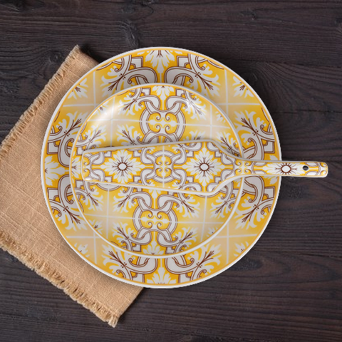 8Pcs Yellow Floral Ceramic Cake Set