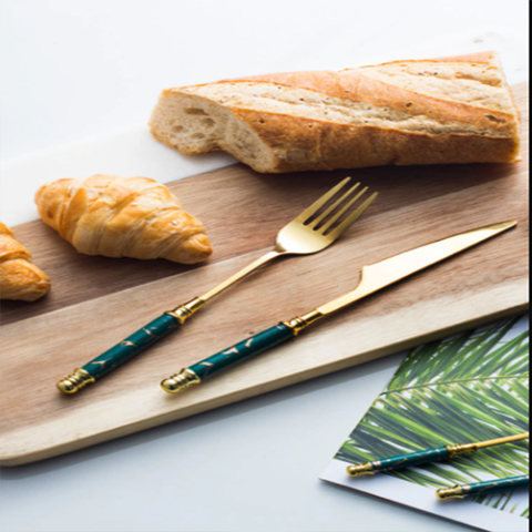 4Pcs Stainless Steel Green Marblene Cutlery Set