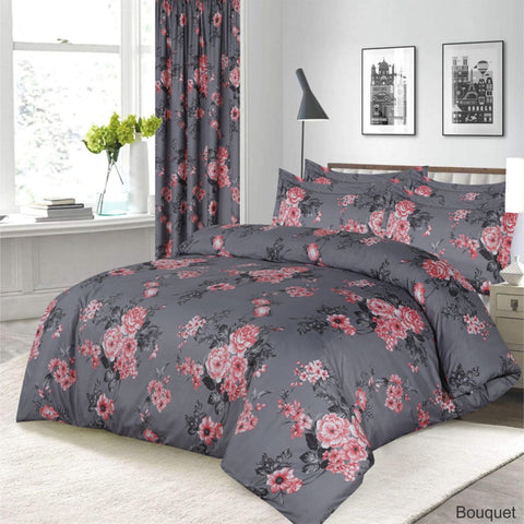 Bouquet Design Cotton Satin Duvet Cover Set