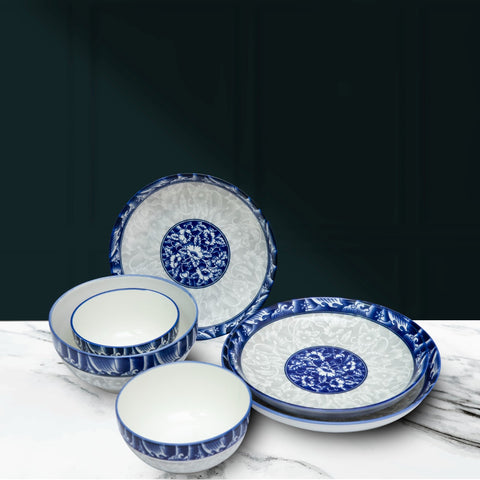 6Pcs Blue Ceramic Bowls and Plates