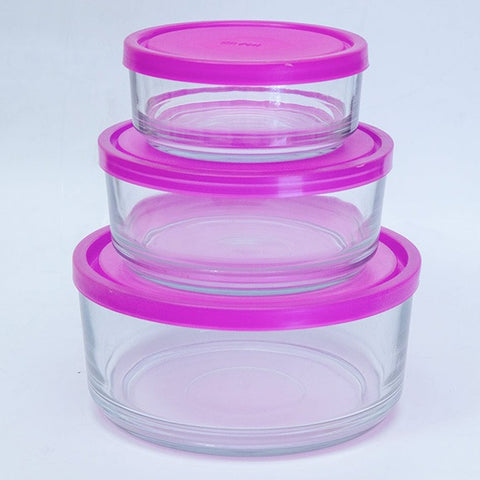 3Pcs Pink Round Glass Bowls