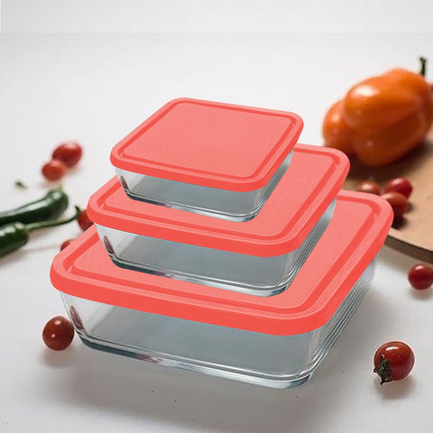 3pcs Red Rectangular Glass Bowls