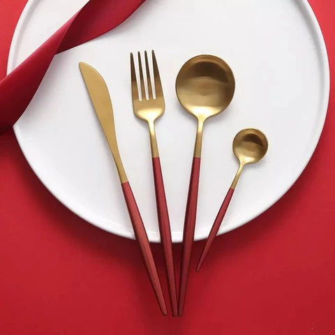 4Pcs Stainless Steel Red Cutlery Set