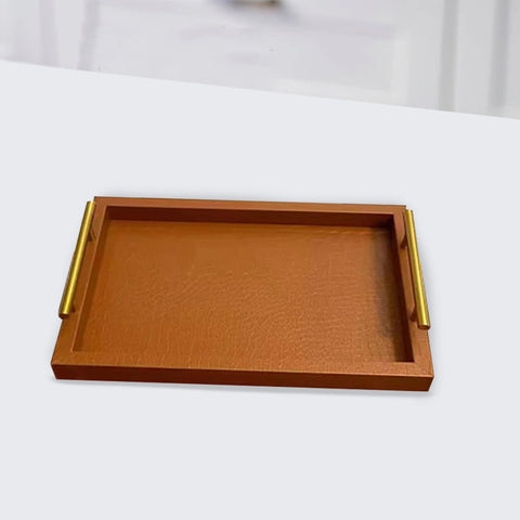 Elegant PU Leather Serving Tray With Golden Handle/pair