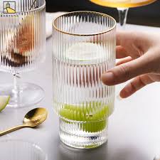 6Pcs Vertical Stripe Gold Glass Set