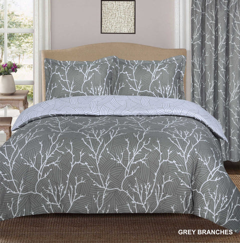 Grey Branch Pattern Soft Satin Bedsheet