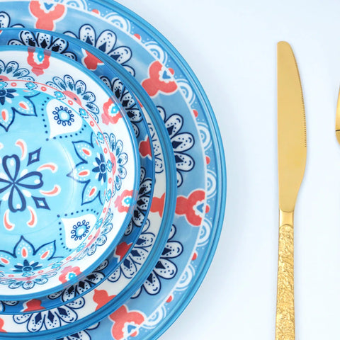 24Pcs Turquoise Floral Ceramic Dinner Set
