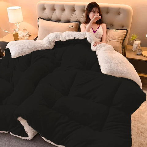 Black Quilted Fleece Sherpa Comforter