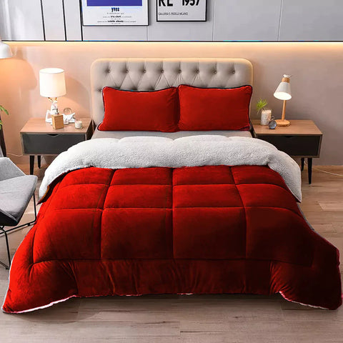 Burgundy Quilted Fleece Sherpa  Comforter