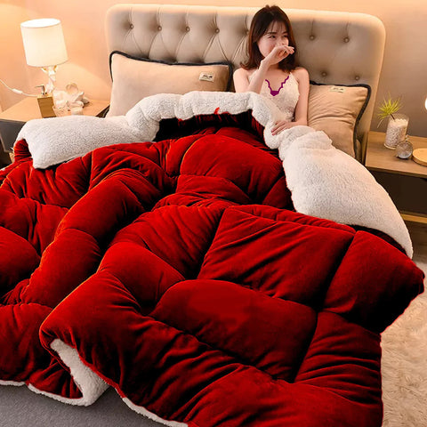 Burgundy Quilted Fleece Sherpa  Comforter