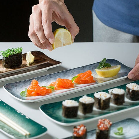 Rectangular Ceramic Tray Aqua Long
