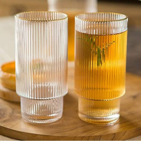 6Pcs Vertical Stripe Gold Glass Set