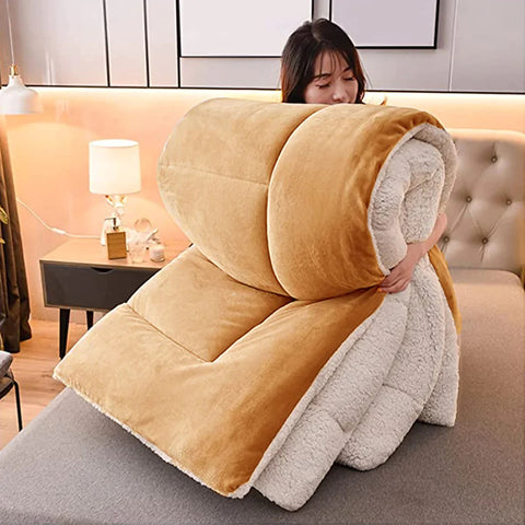 Camel Quilted Fleece Sherpa Comforter