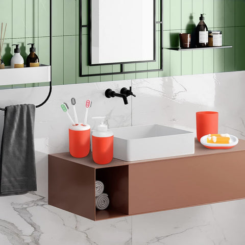 7Pcs Coral Premium Plastic Bathroom Accessories Set with Bin N Brush