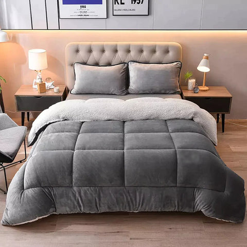 Charcoal Quilted Fleece Sherpa Comforter