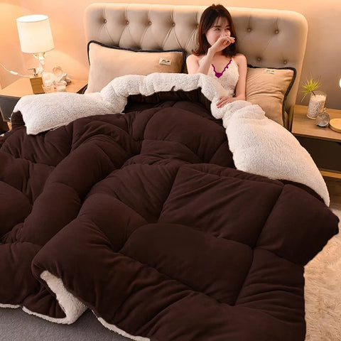 Coffee Quilted Fleece Sherpa Comforter