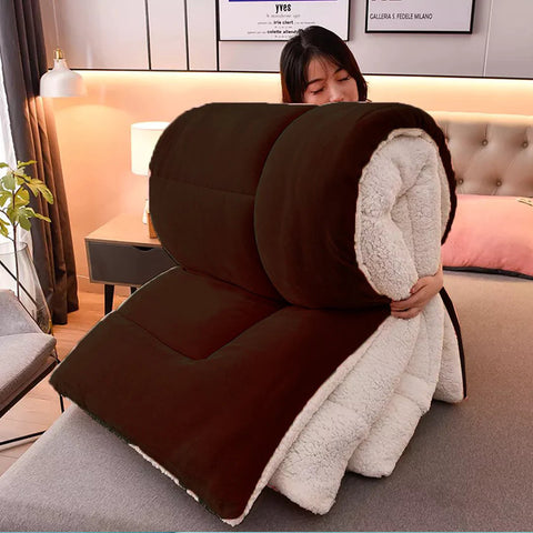 Coffee Quilted Fleece Sherpa Comforter