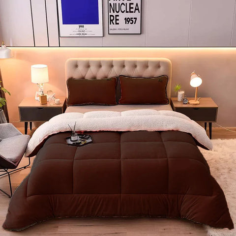 Coffee Quilted Fleece Sherpa Comforter