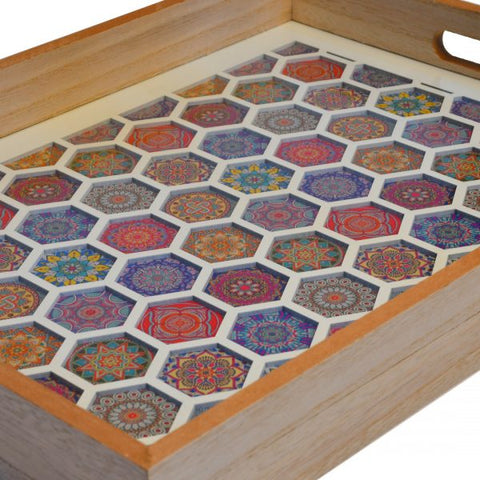 Serving Tray Pair of Circular Wedge Rectangular Wooden