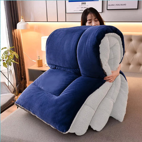 Navy Blue Quilted Fleece Sherpa Comforter