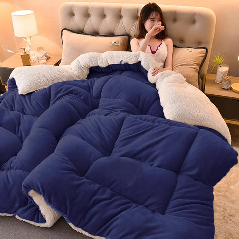 Navy Blue Quilted Fleece Sherpa Comforter