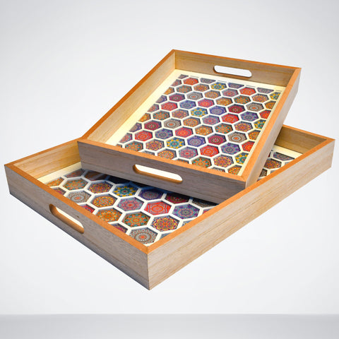 Serving Tray Pair of Circular Wedge Rectangular Wooden
