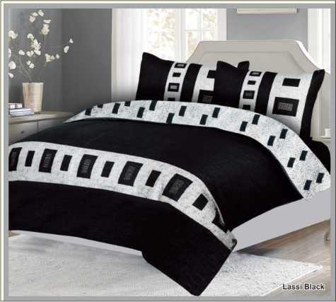 Lassi Black Cotton Satin Duvet Cover Set