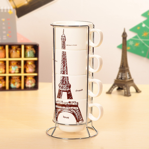 5Pcs Eiffel Tower Mug Stack