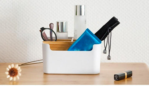 Bamboo Wood Stationery And Makeup Organizer Tessie And Jessie