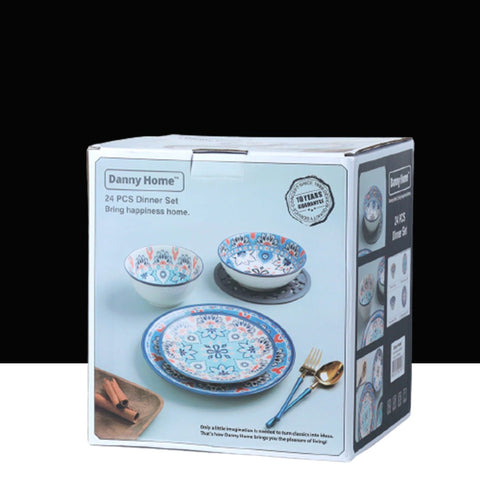 24Pcs Turquoise Floral Ceramic Dinner Set
