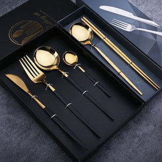 4Pcs Stainless Steel Black Cutlery Set