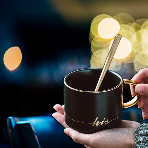 His And Her Paired Coffee Mugs With Trays