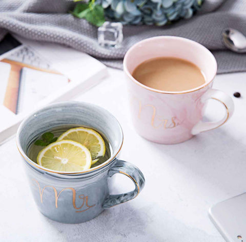Mr And Mrs Paired Marble Mugs