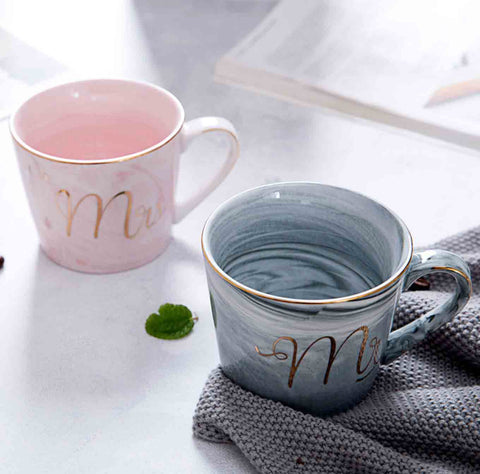 Mr And Mrs Paired Marble Mugs