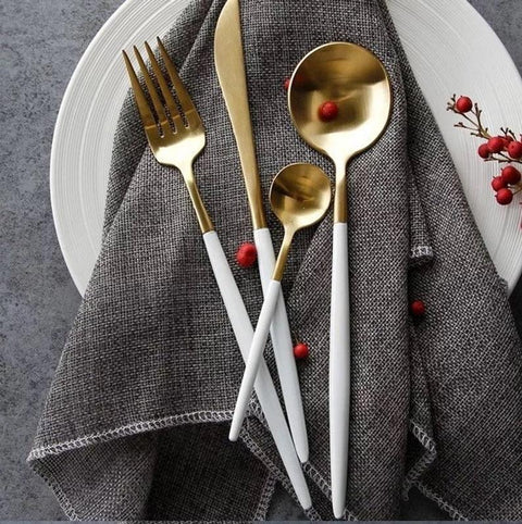 4Pcs Stainless Steel White Cutlery Set