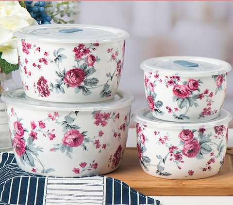 4Pcs Floret Ceramic Sealed Bowls