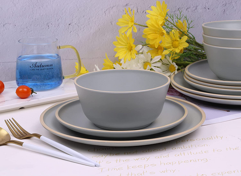 16Pcs Solid Grey Breakfast Serving Set